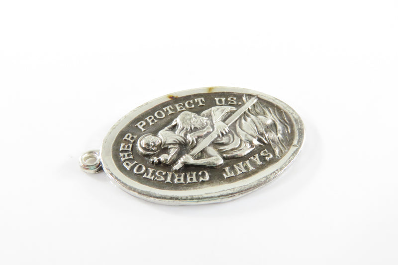Vintage Saint Christopher Protect Us Oval Pendant/Charm or Fob Missing O'Ring