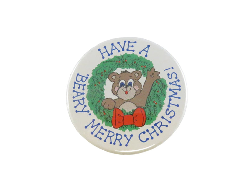 Beary Merry Christmas Vintage Pinback Button