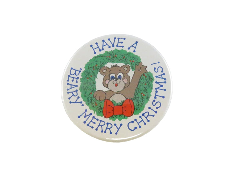 Beary Merry Christmas Vintage Pinback Button — front view