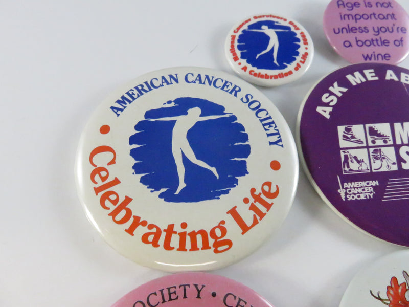 Lot of 9 American Cancer Society anti-smoking awareness pinback and lapel pin buttons