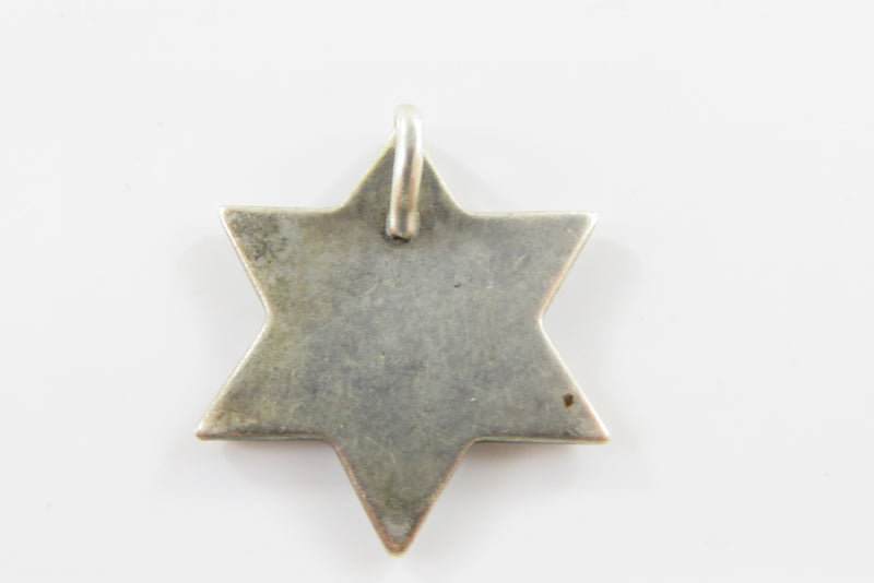 Vintage Sterling Silver Star of David Crushed Turquoise 70"s Pendant