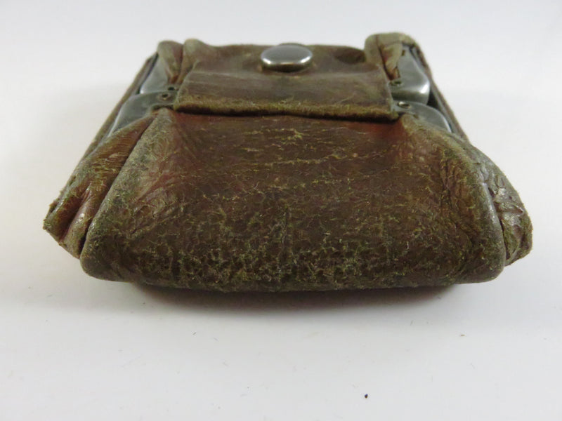Antique 1920s leather coin purse folding snap closure hinged frame compact pocket change holder