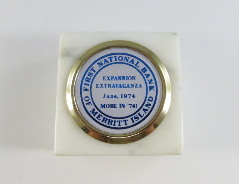 Button with text 'First National Bank of Merritt Island' on a white background