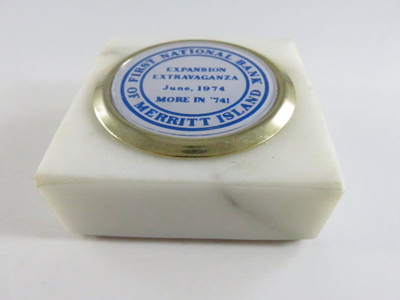 Vintage 1974 First National Bank Merritt Island marble paperweight Expansion Extravaganza promo