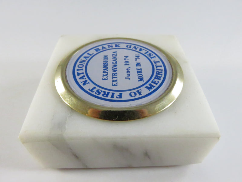 Vintage 1974 First National Bank Merritt Island marble paperweight Expansion Extravaganza promo