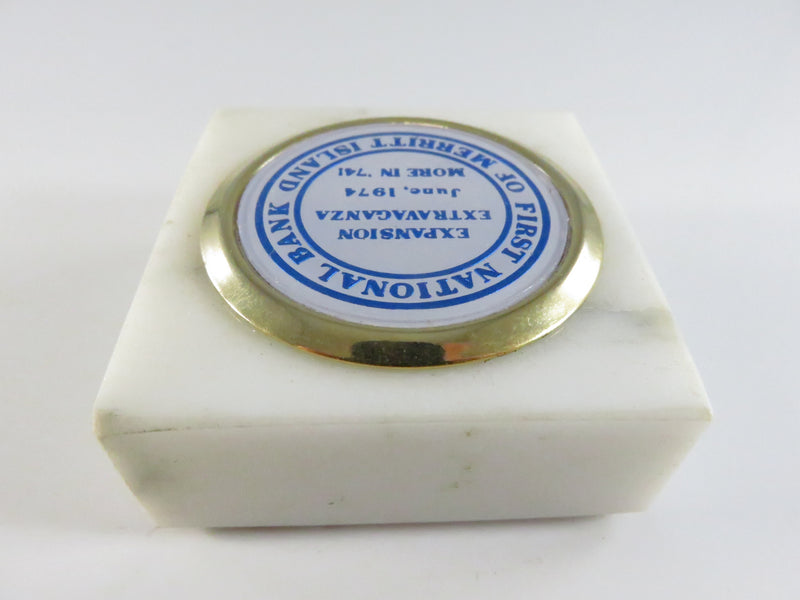 Vintage 1974 First National Bank Merritt Island marble paperweight Expansion Extravaganza promo