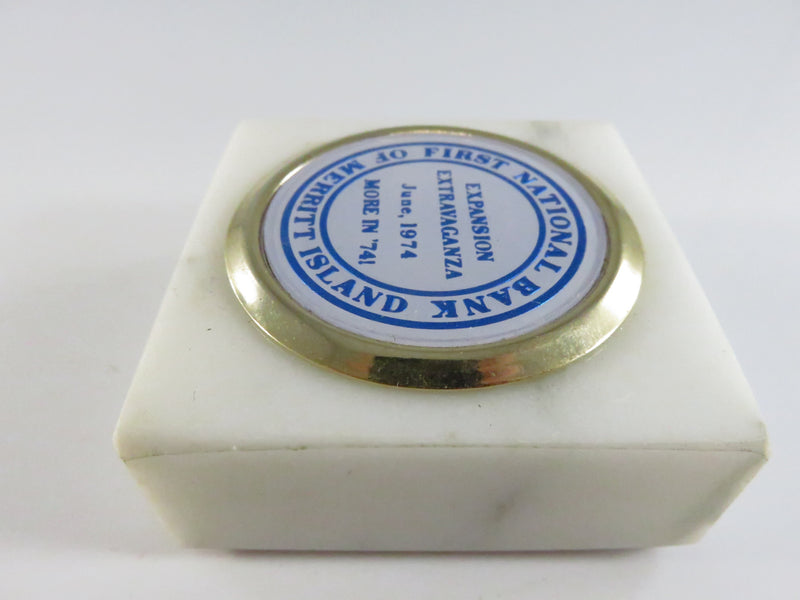 Vintage 1974 First National Bank Merritt Island marble paperweight Expansion Extravaganza promo
