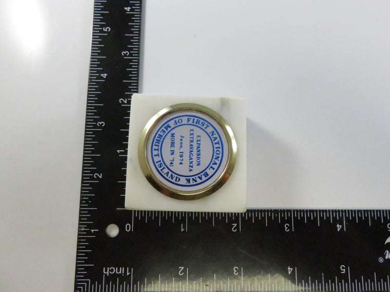 Vintage 1974 First National Bank Merritt Island marble paperweight Expansion Extravaganza promo