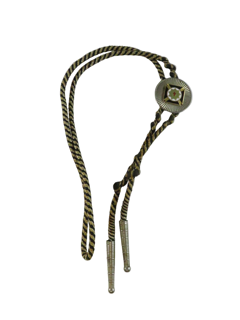 Vintage Knights Templar Cross Bolo Tie with Enamel and Metal Tips