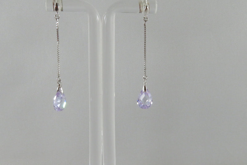 Pre-Owned Violet Faceted CZ Sterling Chain Dangle Post Earrings 1 3/4" Drop