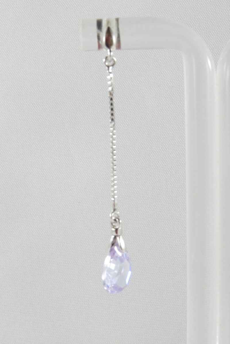 Pre-Owned Violet Faceted CZ Sterling Chain Dangle Post Earrings 1 3/4" Drop