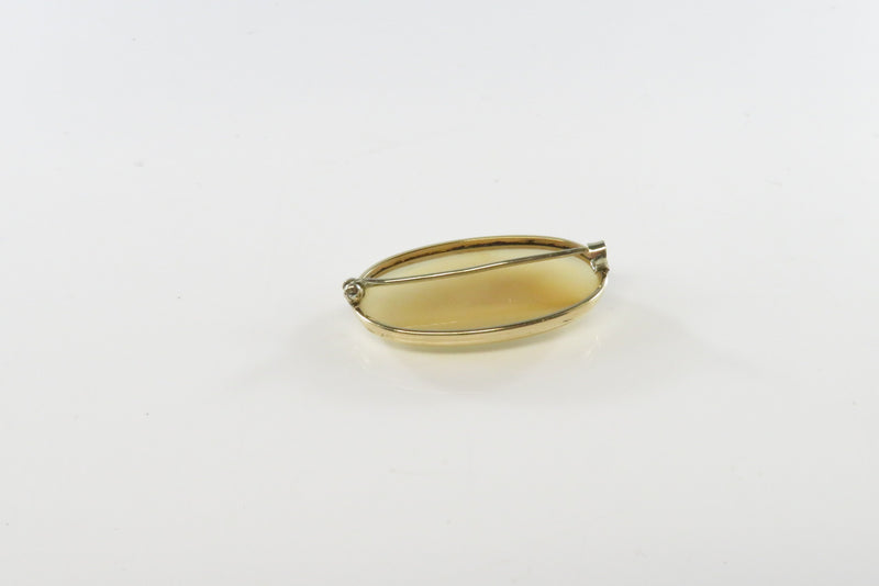 Vintage Oval Opalescent Yellow Agate Brooch C Clasp Gold Filled Frame