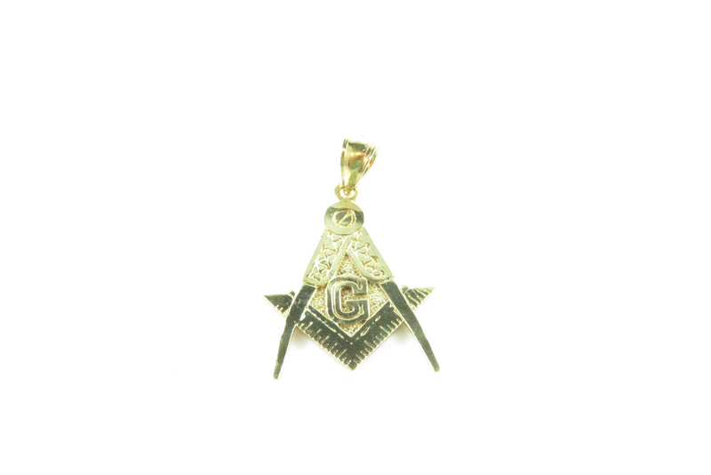 10K Yellow Gold Freemason Masonic Square and Compass Pendant 417