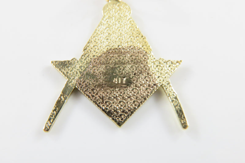 10K Yellow Gold Freemason Masonic Square and Compass Pendant 417