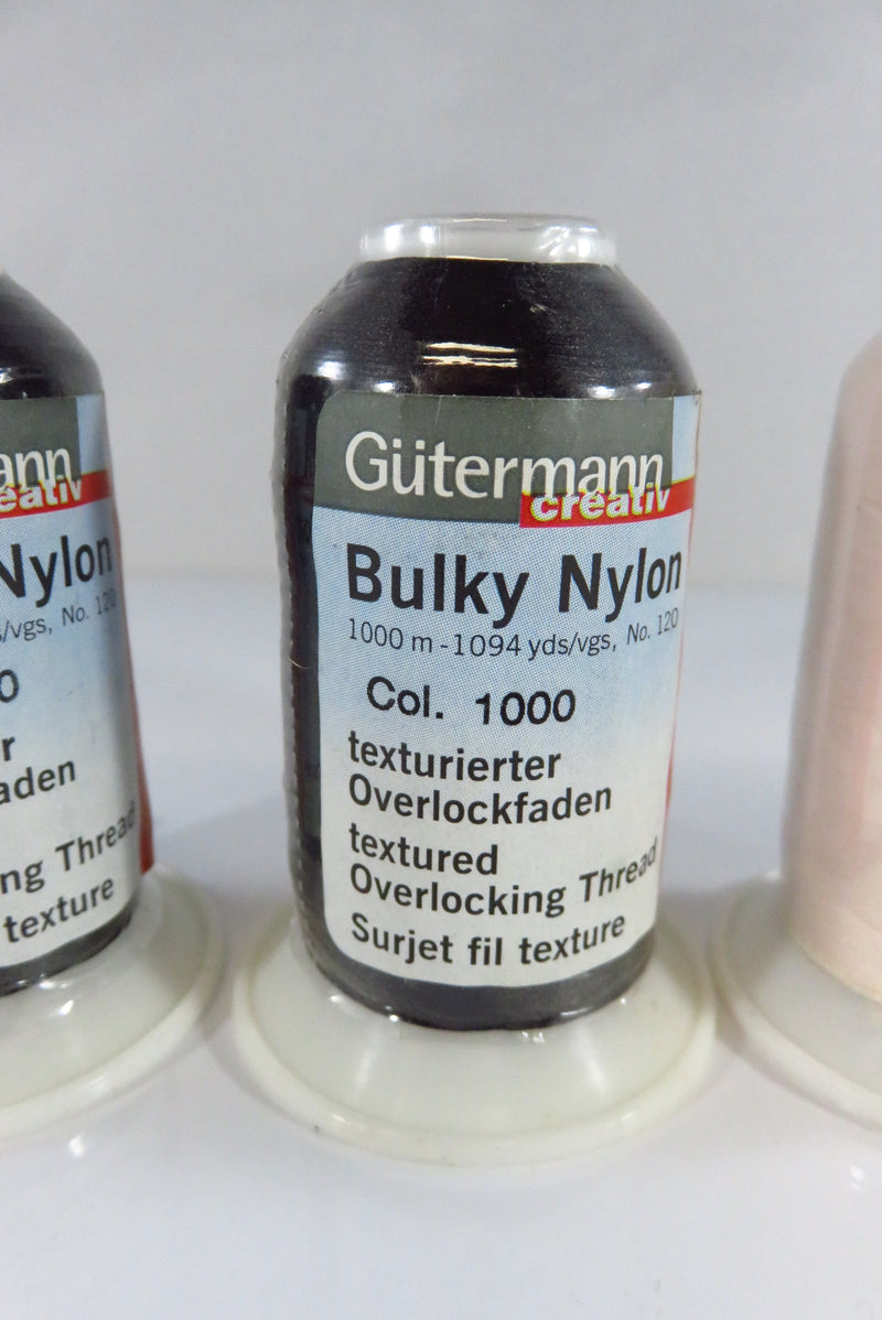 Gutermann Bulky Nylon Overlocking Thread 3 Color 6 Spool Lot 1000, 1005, 1050