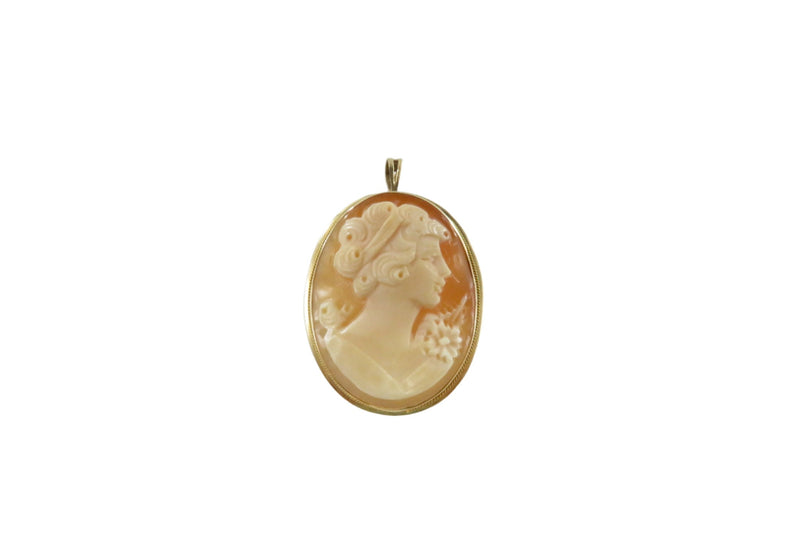Michael Anthony 14K Gold Carved Shell Portrait Cameo Pendant Brooch