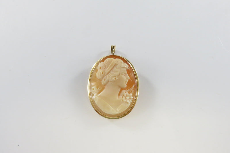 Michael Anthony 14K Gold Carved Shell Portrait Cameo Pendant Brooch