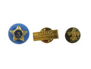 BSA pinback and lapel pin lot – Service Star 3-year (blue disc), Arrow of Light, universal emblem — Gold — front view