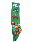 1980s Girl Scouts sash Penn Laurel Troop 803 with Junior Aide, Bridge to Juniors, Brownie wings — front view