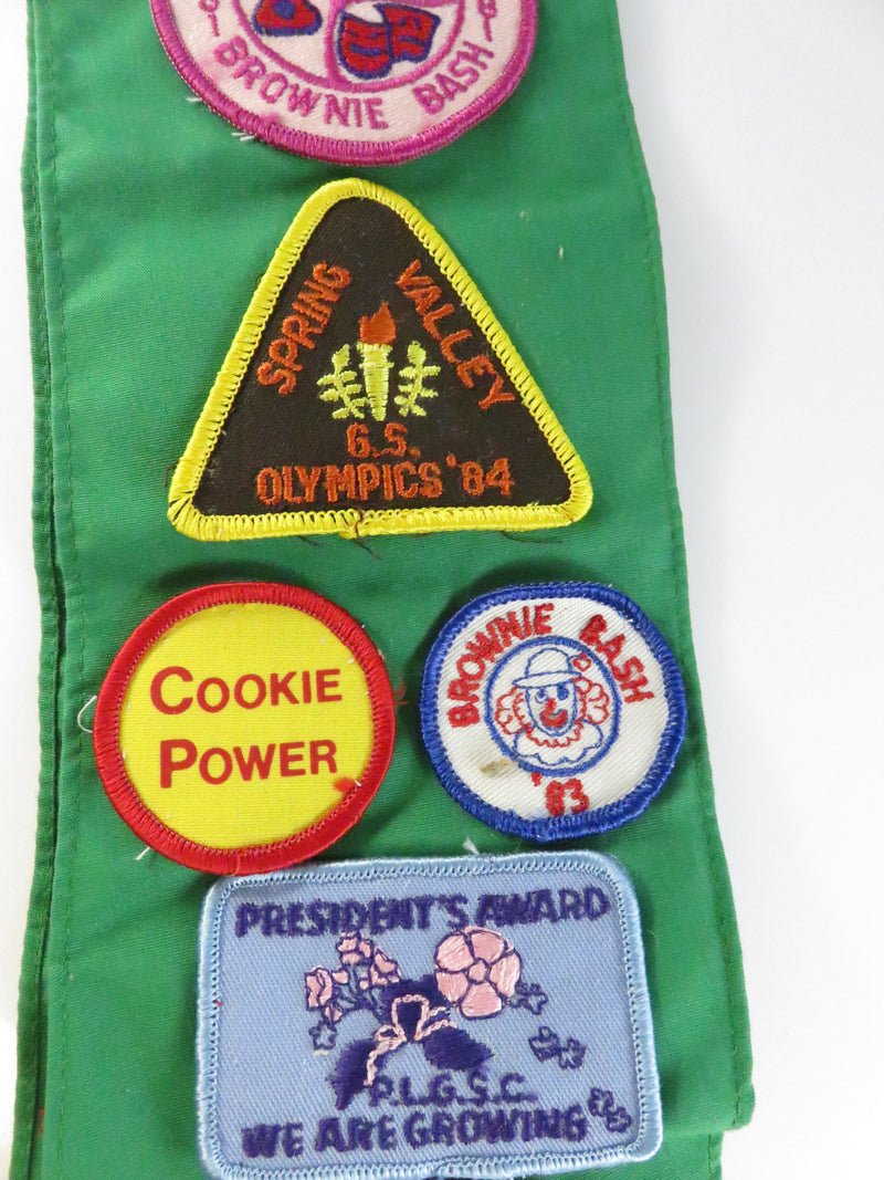 1980s Girl Scouts sash Penn Laurel Troop 803 with Junior Aide, Bridge to Juniors, Brownie wings