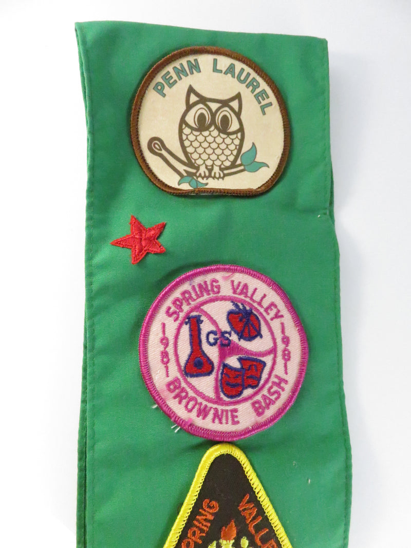 1980s Girl Scouts sash Penn Laurel Troop 803 with Junior Aide, Bridge to Juniors, Brownie wings