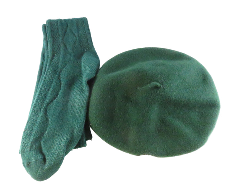 Girl Scouts green wool beret with pins & matching green knee socks set, Medium 00-1447, American Mayfair