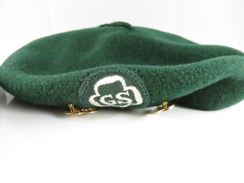 Girl Scouts green wool beret with pins & matching green knee socks set, Medium 00-1447, American Mayfair