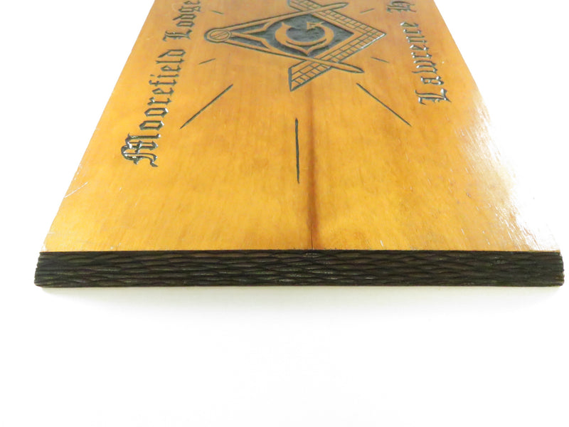 1981 hand-carved Masonic wood plaque – Moorefield Lodge No. 29, Square & Compasses emblem