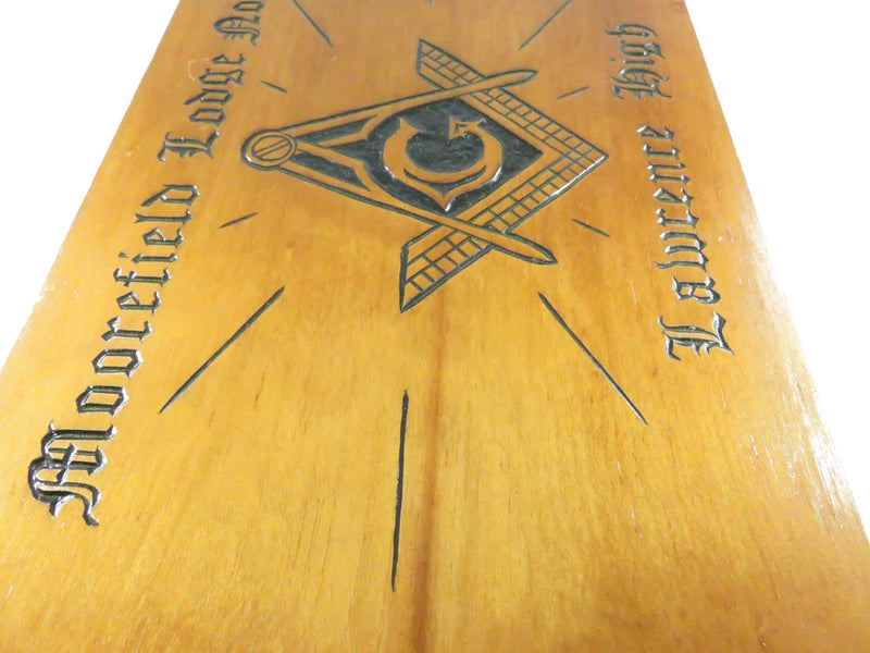 1981 hand-carved Masonic wood plaque – Moorefield Lodge No. 29, Square & Compasses emblem