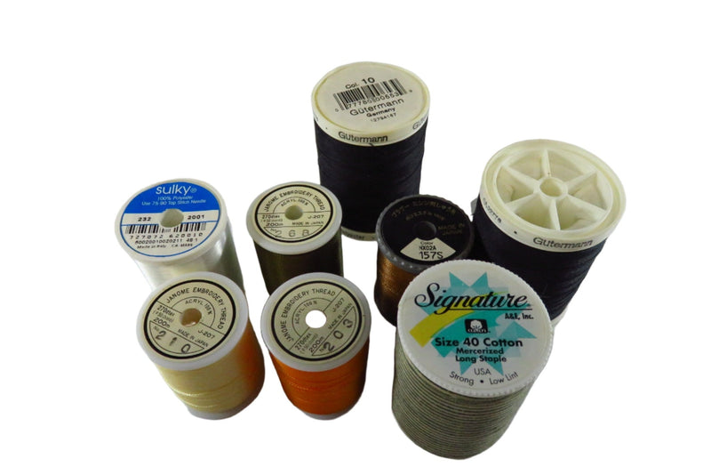 8 Spool Variety Janome, Gutermann, Sulky, Signature Various Colors — front view