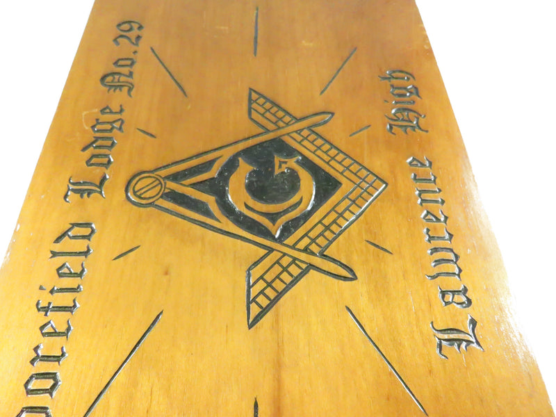 1981 hand-carved Masonic wood plaque – Moorefield Lodge No. 29, Square & Compasses emblem