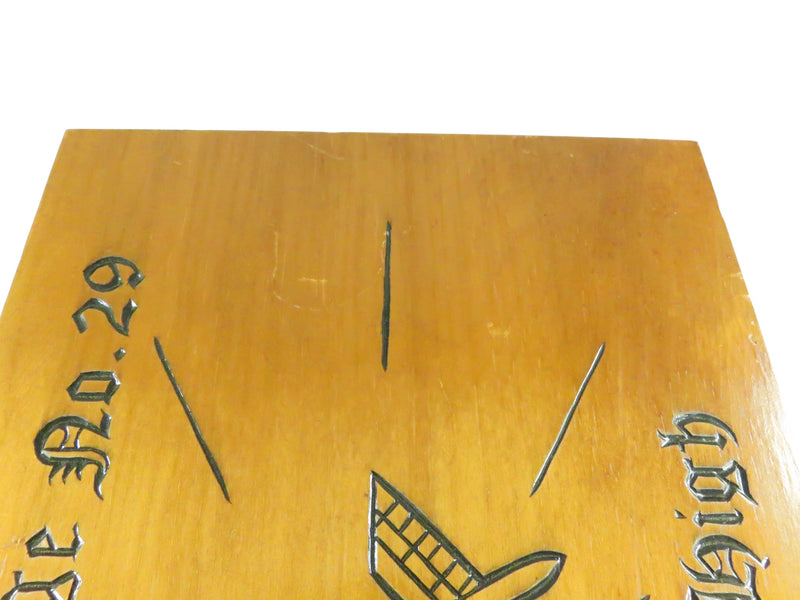1981 hand-carved Masonic wood plaque – Moorefield Lodge No. 29, Square & Compasses emblem