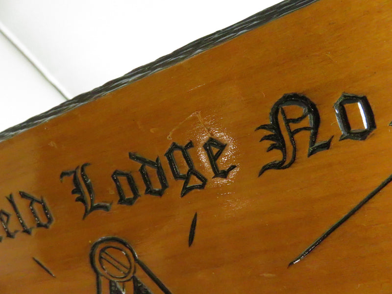1981 hand-carved Masonic wood plaque – Moorefield Lodge No. 29, Square & Compasses emblem
