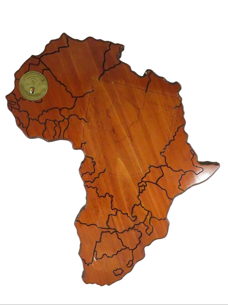 Wooden map of Africa on a white background