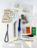 Sewing Assortment Spools, Needles, Screwdrivers, Tweezers, Seam Remover — front view
