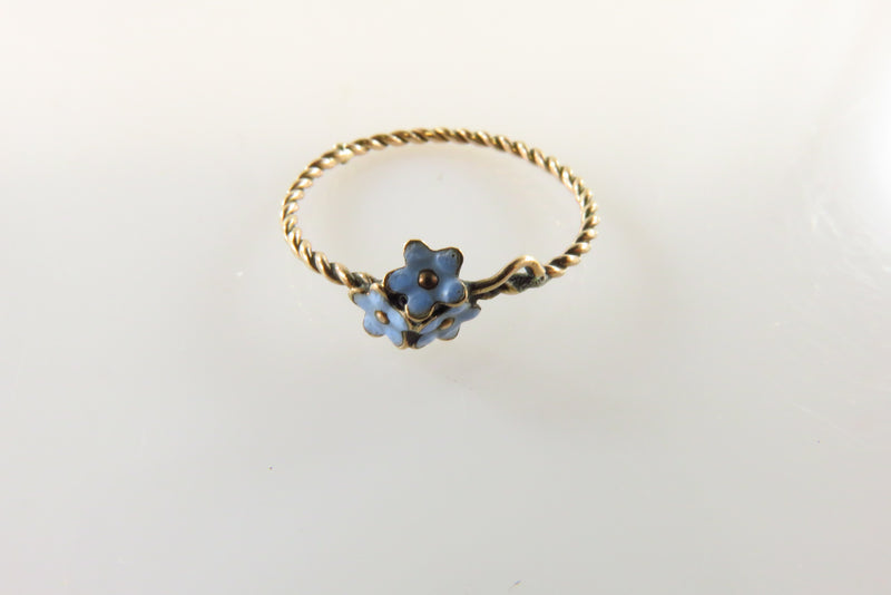 Antique Twisted Wire Enamel Flower Accented Petite 10K Gold Ring Sz 4.25