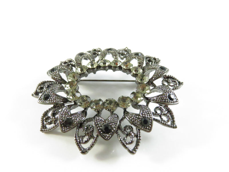Oval Filigree Rhinestone Brooch Vintage Costume Jewelry