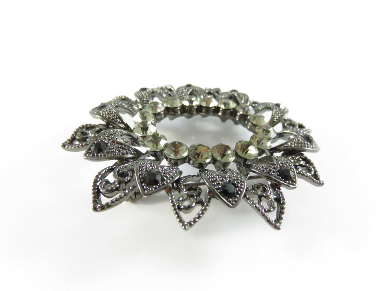 Oval Filigree Rhinestone Brooch Vintage Costume Jewelry