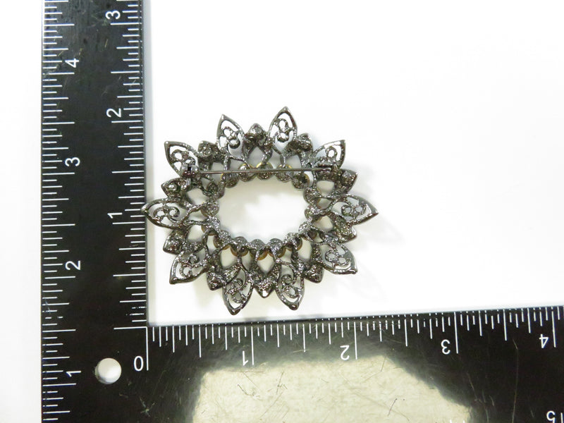Oval Filigree Rhinestone Brooch Vintage Costume Jewelry