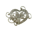 Heart Floral Rhinestone Brooch Vintage Silver Tone Costume Jewelry — Silver — front view