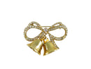 Vintage Monet Bow Brooch with Bells Rhinestone Pinback and Lapel Pin — Gold — front view