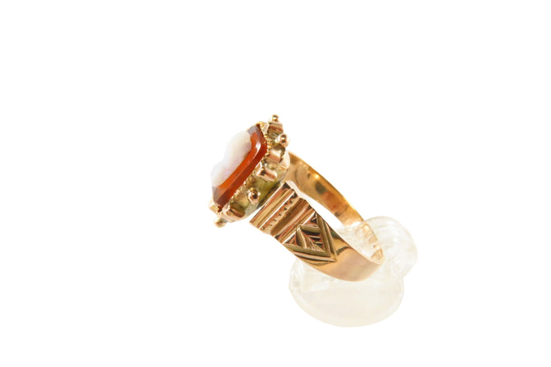 10K Rose Gold Carved Carnelian Cameo Ring Size 7 1/2 c1885