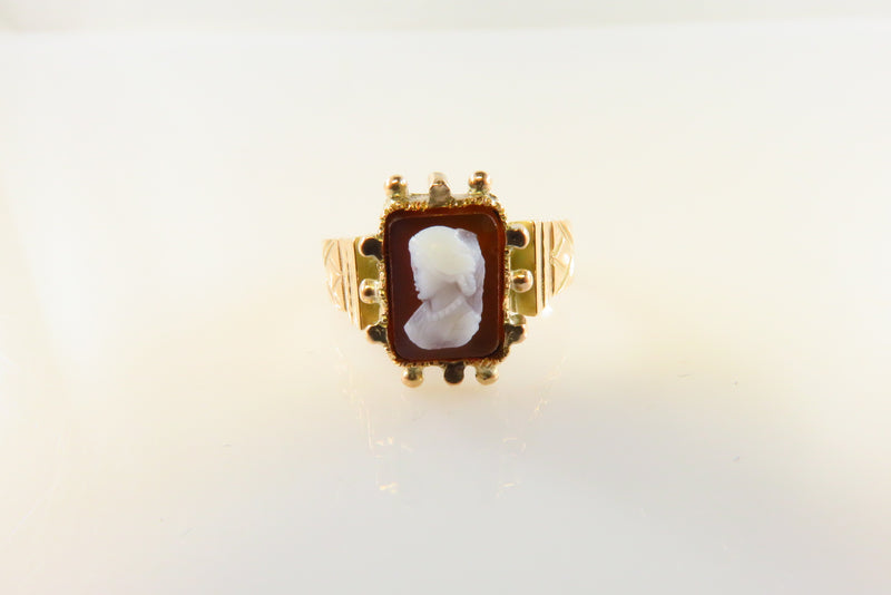 10K Rose Gold Carved Carnelian Cameo Ring Size 7 1/2 c1885