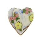 Vintage Heart Shaped Porcelain Floral Brooch Pinback and Lapel Pin — Gold — front view