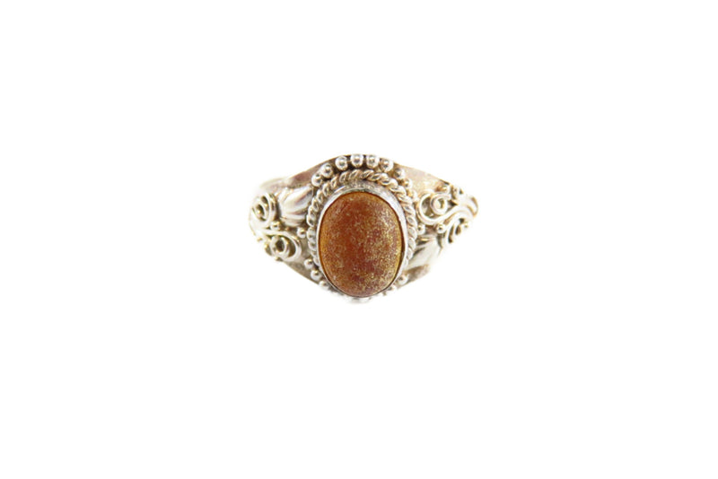 Vintage Twisted Wire Ball Accented Boho Amber 925 Ring for Resto Size 8 1/2