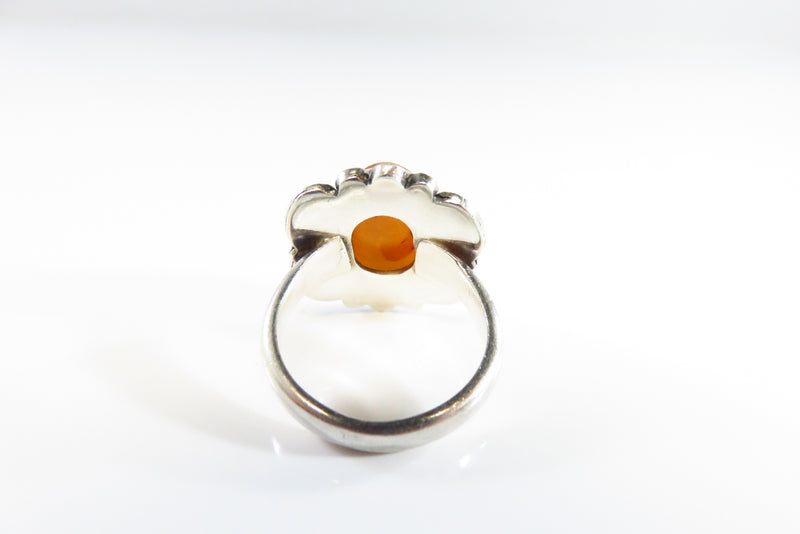 Vintage 925 Oval Amber Solitaire Cocktail Ring Sterling for Resto Size 6 1/4