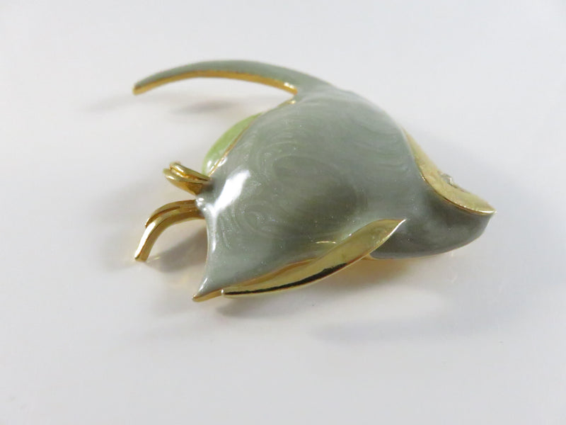 Vintage Angelfish Brooch Green Enamel Gold Tone Pinback and Lapel Pin