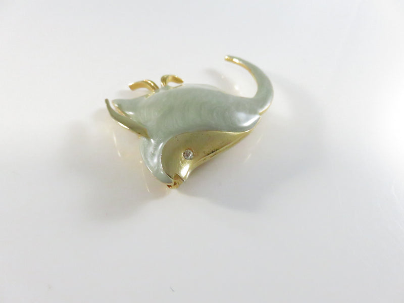 Vintage Angelfish Brooch Green Enamel Gold Tone Pinback and Lapel Pin