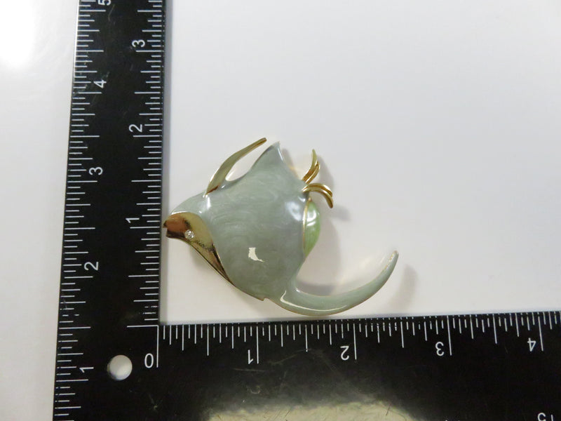 Vintage Angelfish Brooch Green Enamel Gold Tone Pinback and Lapel Pin