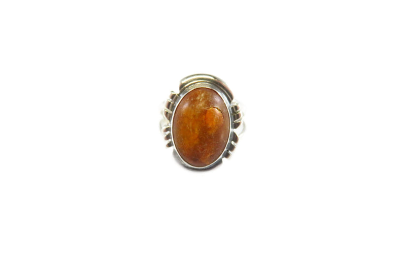 Southwestern Style Sterling Setting Oval Amber Sawed Edge Ring for Resto Size 6